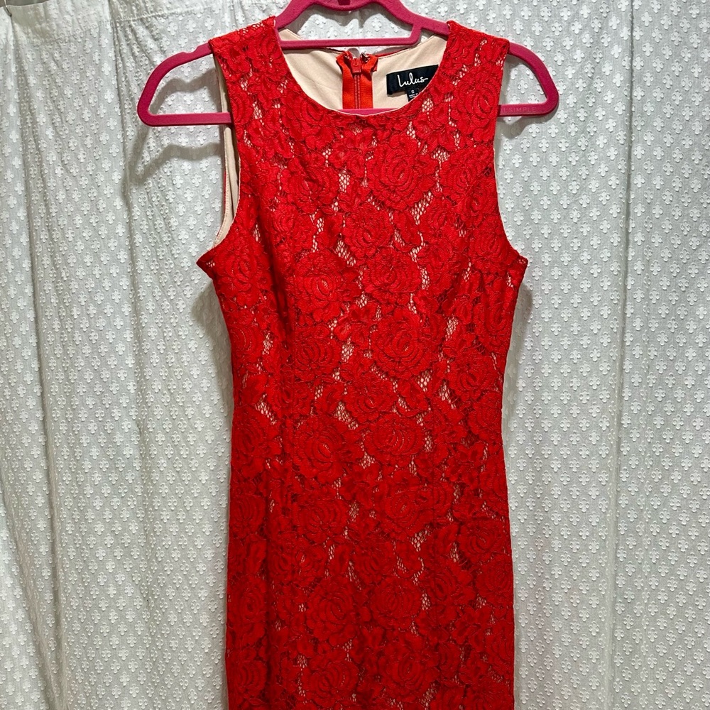 Lulu's Red Lace Midi Dress